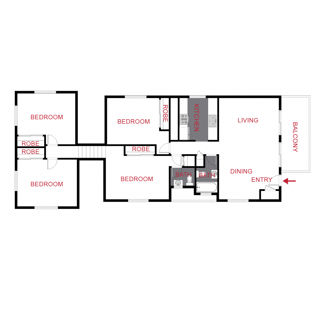 Floor plan for 4 beds, 1.5 baths, 1260 sqft